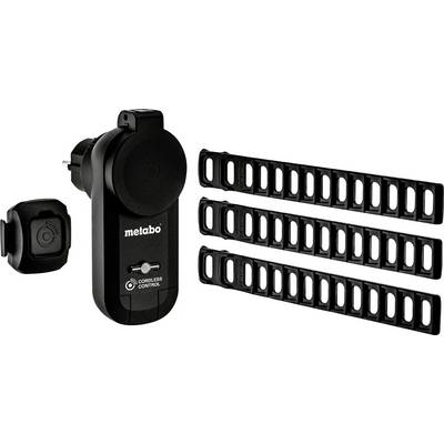 Metabo cordless control device with a small remote and three long mounting strips shown on a white background.