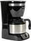 Black coffee machine with stainless steel carafe, switch located at the base of the appliance.