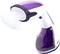 A lilac-white steam brush is emitting steam. Ideal for quickly removing creases from clothing.