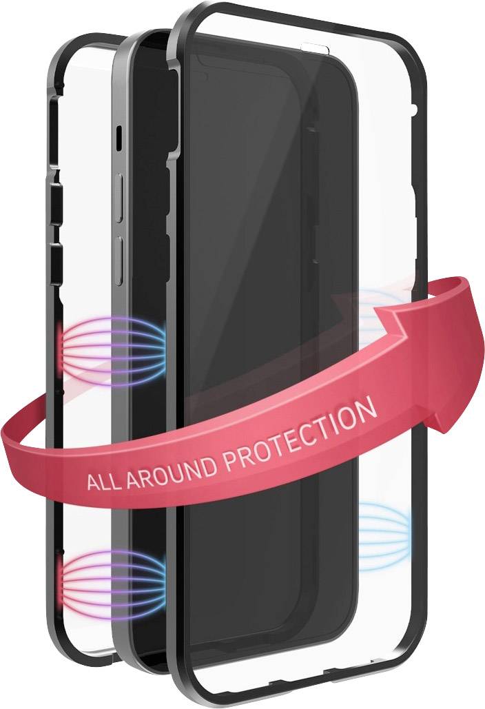 Three mobile phone cases stacked on top of each other with a red arrow and the text 'All Around Protection', indicating protection.