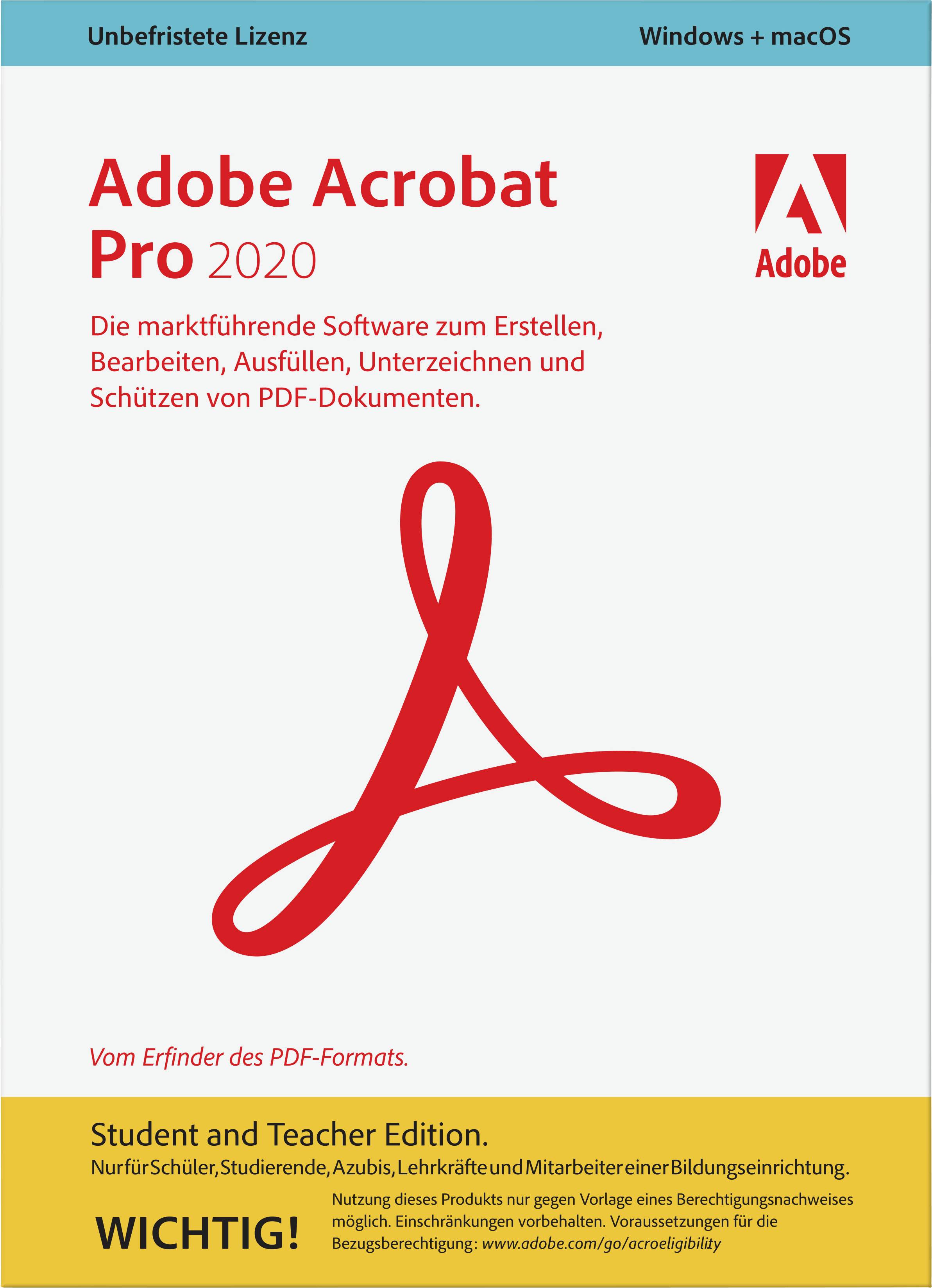 Adobe Acrobat Pro 2020 Student and Teacher Edition Full version, 1 licence Windows, Mac OS PDF