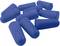 Several foam-like, blue earplugs are stacked.
