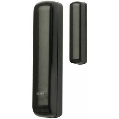 A black, elongated door or window sensor consisting of two parts that are mounted together to detect movement.