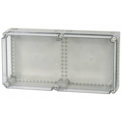 Clear, rectangular plastic box with screw fixings at the corners.