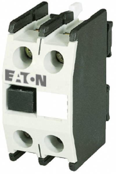 An electrical switching contact block by Eaton with a black plastic housing, suitable for extending main switch functions.