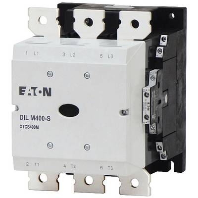 An electrical contactor by Eaton, model DIL M400-S, is used for switching electrical circuits. Visible terminals are marked L1, L2, L3.