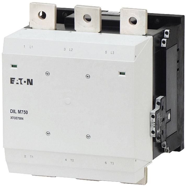 A white contactor with the inscription 'Eaton DIL M750 XTCE750N', with connections at the top.