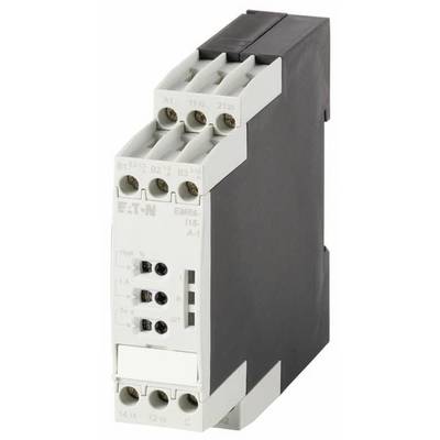 An electronic relay device in a black and white enclosure with multiple terminal connections and control elements on the front panel.