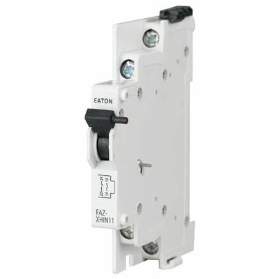 A white, slim electrical switch by Eaton, labelled 'FAZ-XHIN11', identifiable by its screw terminals and black lever.