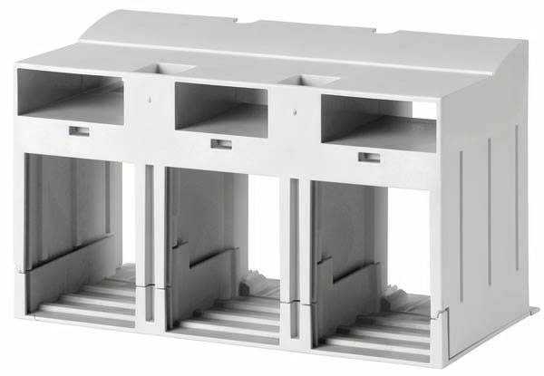 Plastic housing with three chambers and a rectangular design, commonly used for electronic connectors or welding technology.