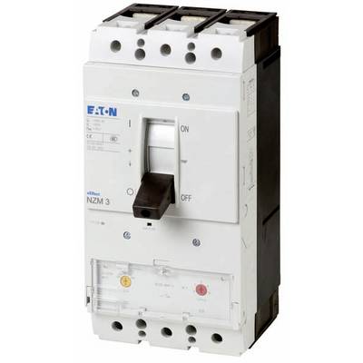 An Eaton circuit breaker, model NZM3, shows 'ON' and 'OFF' markings. Switch lever visible in the central position.