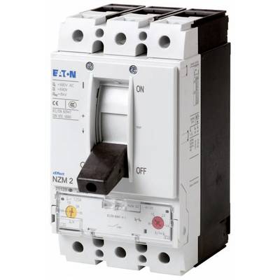A three-pole circuit breaker by Eaton, Model NZM 2, with switch positions marked 'ON' and 'OFF', suitable for up to 690V AC.