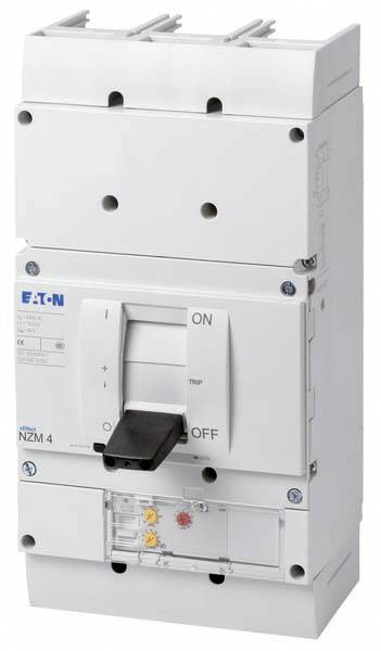 'Eaton circuit breaker, model NZM4, white casing, with switch on the front. Labelled with 'ON' and 'OFF'.'