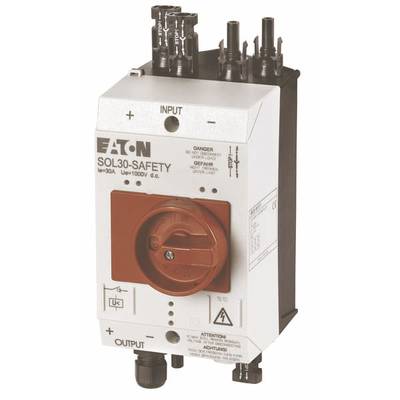 Electrical device with a red rotary knob and the inscription 'Eaton SOL30-Safety', used for controlling electrical circuits.