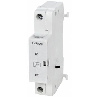 A white electrical switching device with the inscription 'U-PKZ0', shown with two screw openings at the top and bottom.