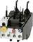An Eaton overload relay, black and white in colour, with a yellow wheel and red and blue buttons, is used for protection against overcurrent.