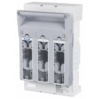 An electrical safety performance circuit breaker with three-phase connections, grey and white, manufactured by Eaton, front view.