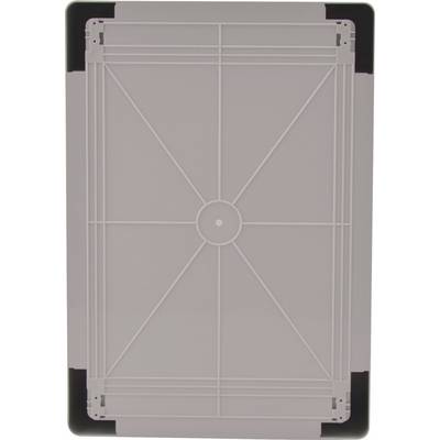Grey plastic panel with black frame and grid pattern.