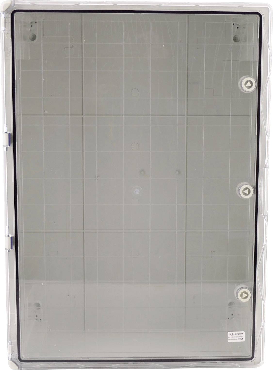 Grey, transparent plastic box with two screw-on closures, suitable for securely storing electrical components.