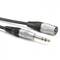 An XLR to jack cable, used for audio connection, features a male XLR plug and a 6.35mm jack socket.