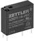 Rectangular black electrical relay with the inscription 'Zettler AZ9371' and technical specifications for voltage and current rating.