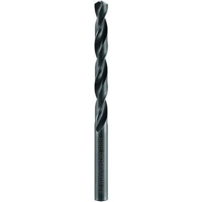 A black spiral drill bit against a white background. The drill bit has two cutting edges and a smooth cylindrical shape.