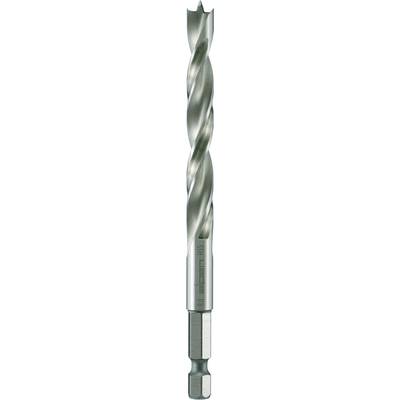 A silver spiral drill bit with two cutting edges, suitable for drilling into metal and concrete, isolated on a white background.