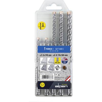 SDS-plus Drill Bit Set 'FORCE X SET MB 5' with 5, 6, 8, 10 mm diameters. Suitable for concrete, brick and stone. 5 pieces in the set.