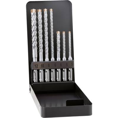 Set of metal drill bits in various sizes, from 5 to 12 mm, in a storage box.
