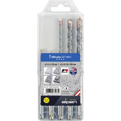Drill Bit Set 'SDS-plus SET MB 5' with five pieces, suitable for concrete, steel and tiles. Sizes: Ø 5/6/8/10 mm, length 110/160 mm.