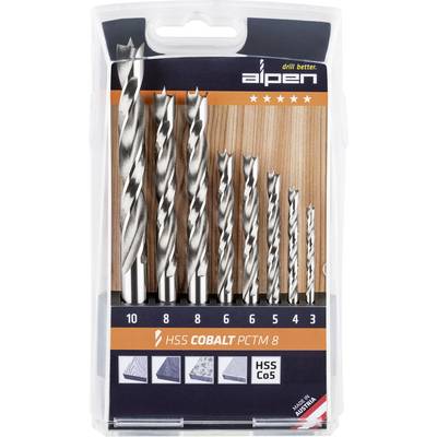 'Set of HSS Cobalt drill bits in various sizes, from 10 to 3. Packed in transparent box. Brand: alpen, Manufactured in Austria.'
