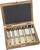 A set of Forstner drill bits in an open wooden box with five bits of different sizes. Ideal for precise woodworking.