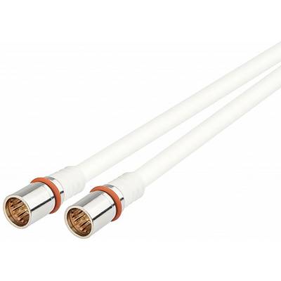 Two white coaxial cables with metal connectors and red rings, used for TV or internet connections.