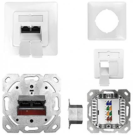 Kathrein ESN 100 Network outlet Flush mount Insert with main panel and frame CAT 6A Pure white (RAL 9010)