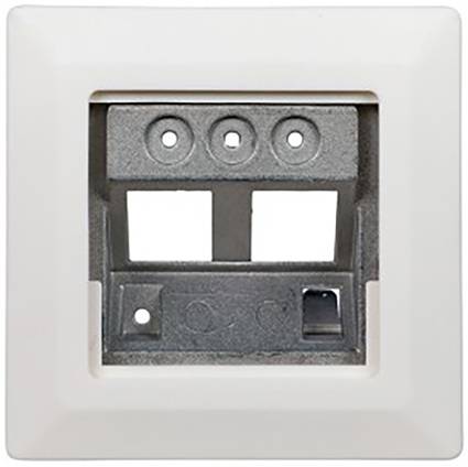 Blank, white wall socket frame without inserts, prepared for sockets or switches.