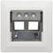 Blank, white wall socket frame without inserts, prepared for sockets or switches.