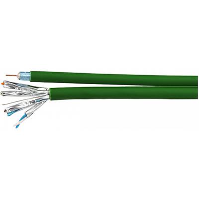 Green cable with multiple exposed, insulated wires, each individually sheathed in metal foil.