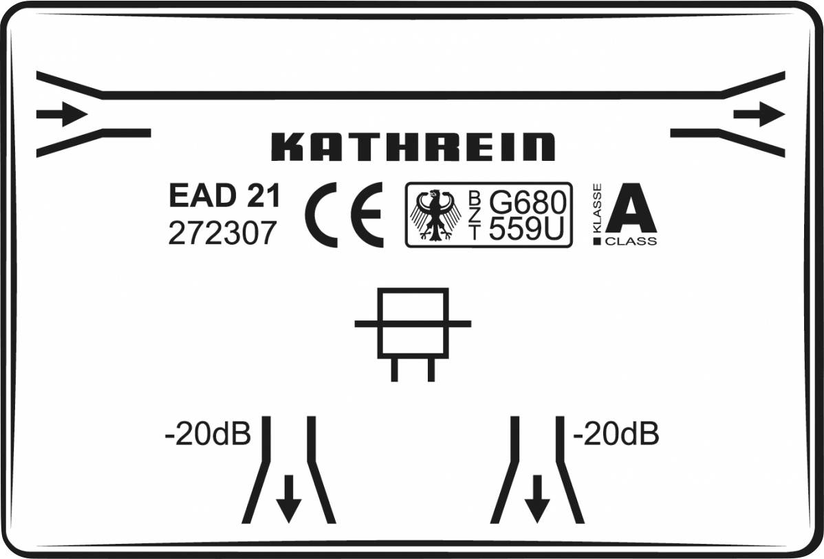 White label with black arrows and the inscription 'KATHREIN, EAD 21', European CE marking, and a decibel (dB) specification.
