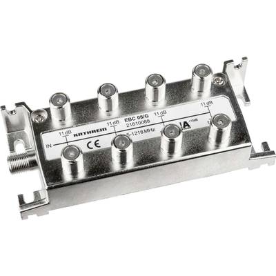 An eight-way antenna splitter, label 'Kathrein EBC 08/G 21610088', frequency range 5-1218 MHz, each output with 11 dB.
