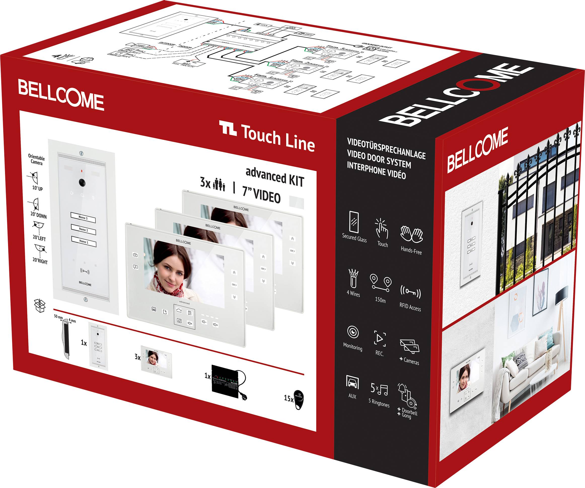 Image of Bellcome Advanced 7 Video-Kit 3 Familie Video door intercom Corded Complete kit 20-piece White