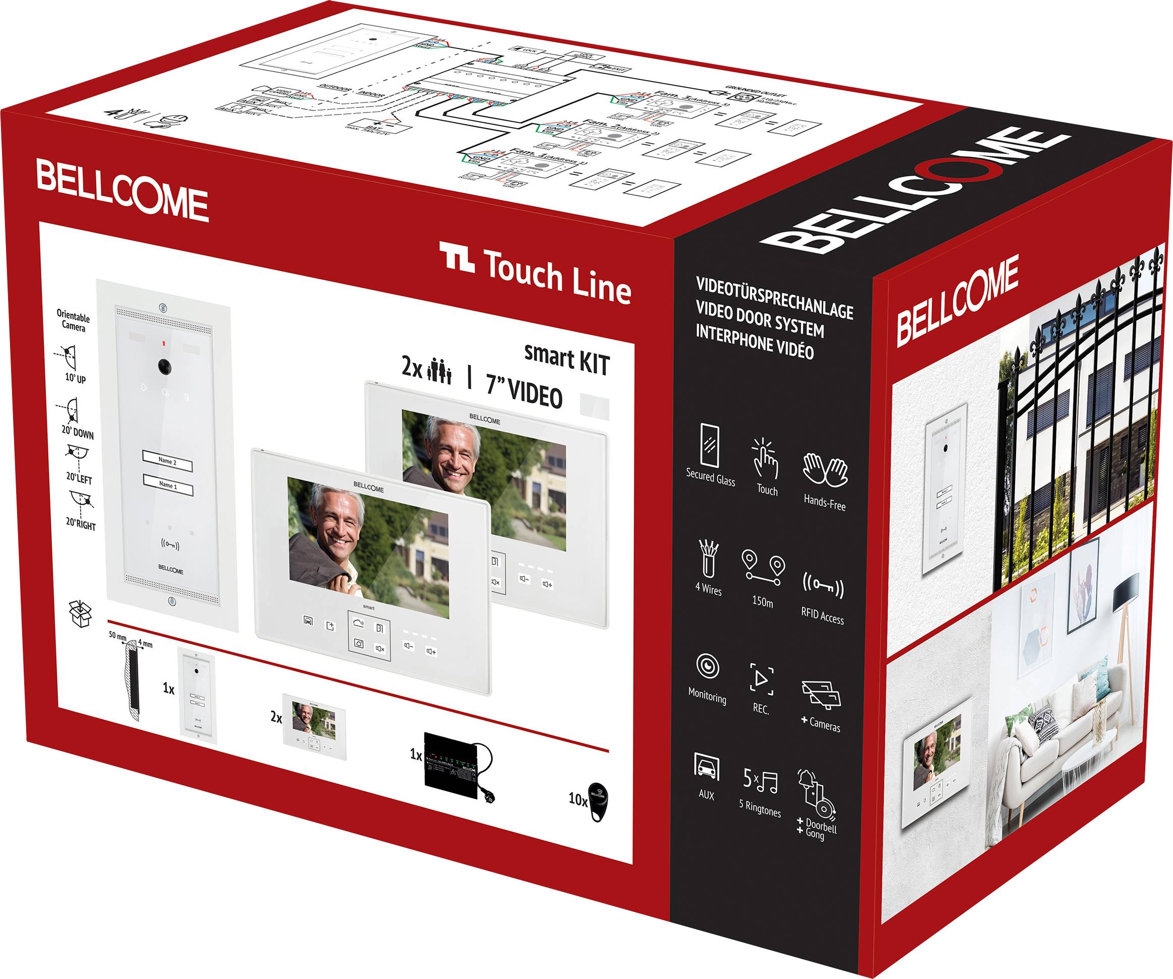 Bellcome Smart 7" Video-Kit 2 Familie Video door intercom Corded Complete kit 14-piece White-0