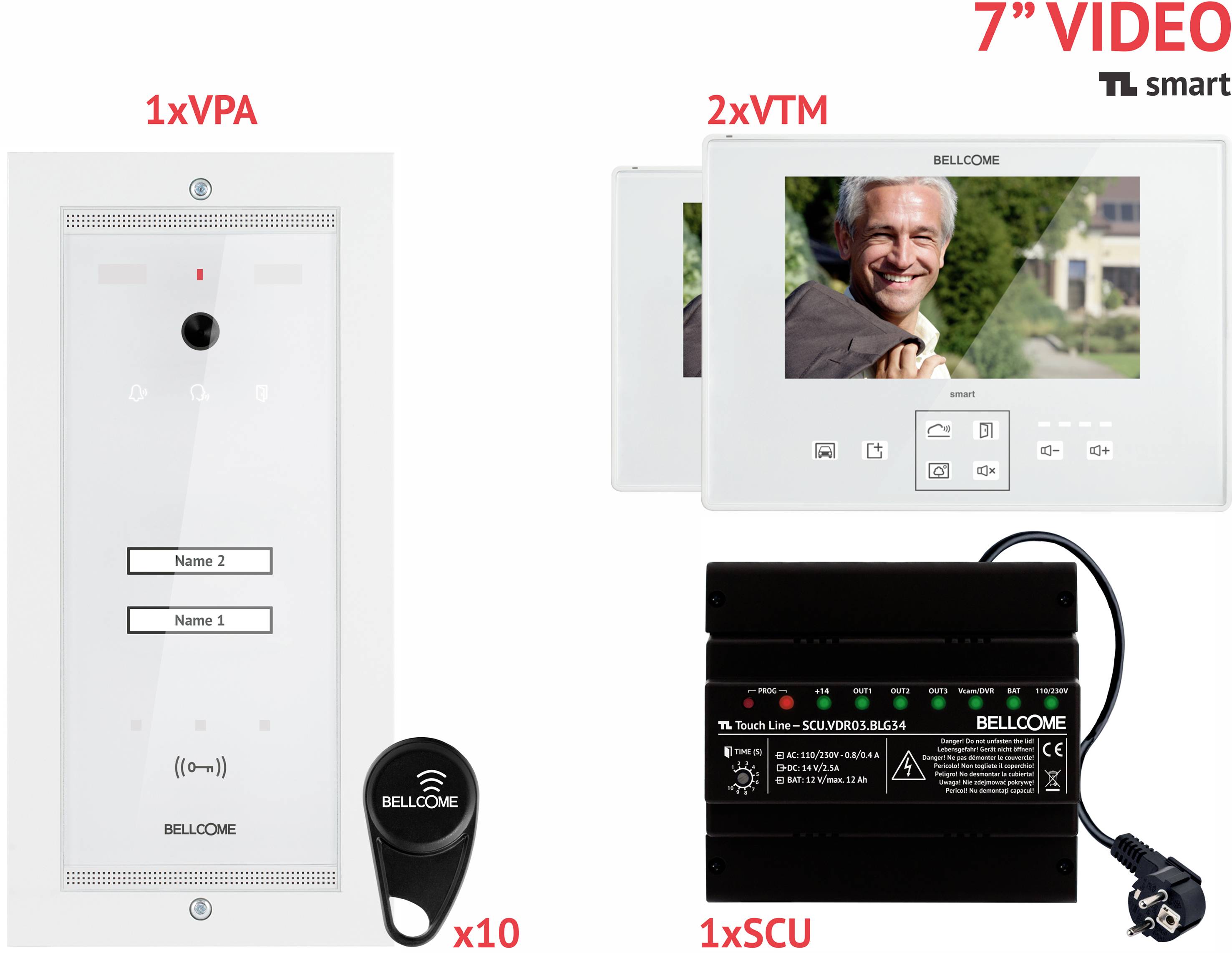 Bellcome Smart 7" Video-Kit 2 Familie Video door intercom Corded Complete kit 14-piece White-2