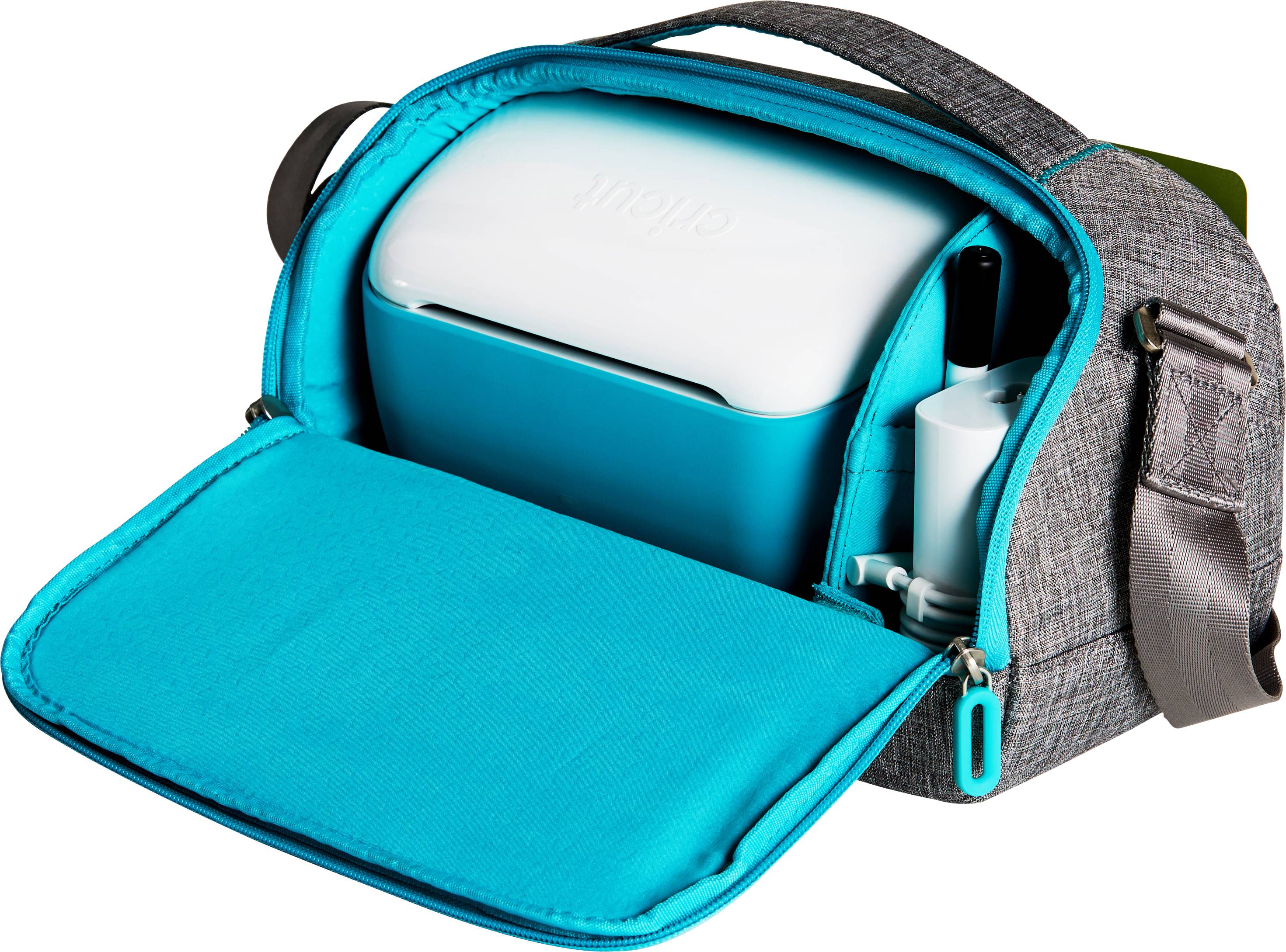 Grey-turquoise backpack with open front, containing a cooling unit and accessories. Suitable for transporting temperature-sensitive items.