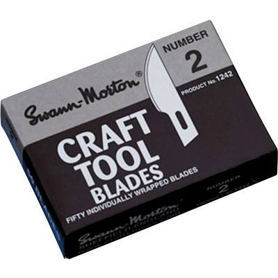 'Swann-Morton Craft Tool Blades Number 2', a pack of fifty individually wrapped blades, shown with product number 1242.