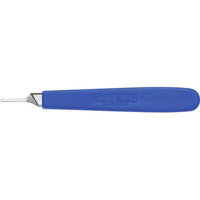 A blue safety knife with a short, rounded blade. The handle is labelled 'Secure Matic'.
