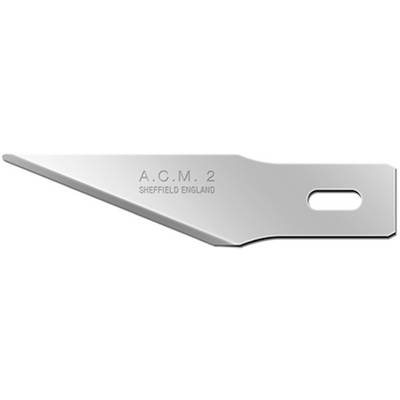 Metallic blade with inscription 'A.C.M. 2 Sheffield England'; tapering to a point with rectangular aperture.