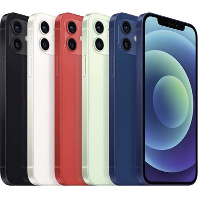 Six smartphones stand in a row in different colours. The model is the same for all, with differences only in their colour.