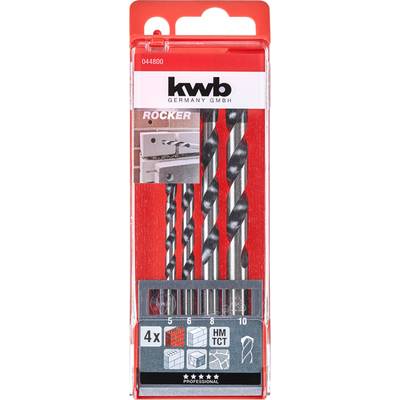 Drill Bit Set in Red Case with Illustration: 4 Drill Bits for Metal, Wood and Concrete. Sizes: 5, 6, 8, 10 mm. Brand: kwb Germany.