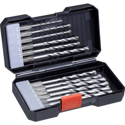 A black case containing metal drill bits in various sizes, arranged in two rows.