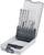A white plastic case containing six metal drill bits of varying sizes, neatly arranged in a holder.